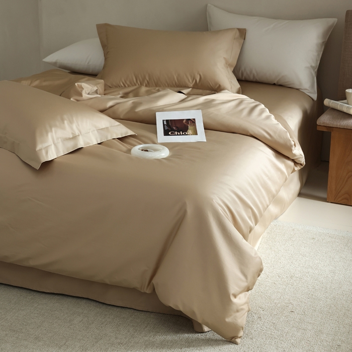 91家纺网 家纺一手货源 找家纺 轩和 2024新款70支埃及匹马棉纯棉纯色四件套风格二 浮光金