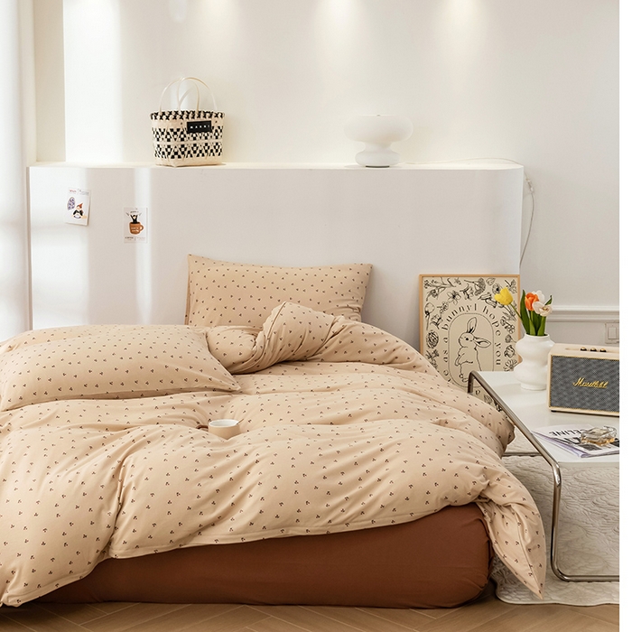 91家纺网 家纺一手货源 找家纺 优姿家纺2024新款A类全棉针织棉系列四件套 小樱桃-黄