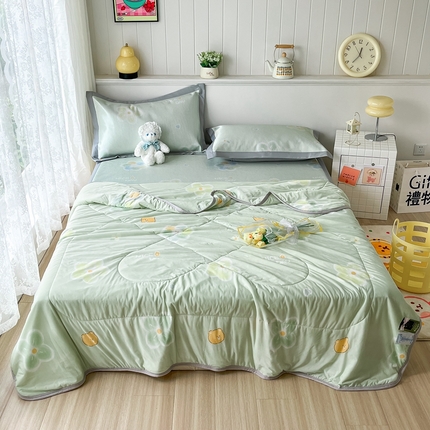 91家纺网 家纺一手货源 找家纺 欧邦 新款A类冰藤席夏被套件 凉席款-小熊花朵