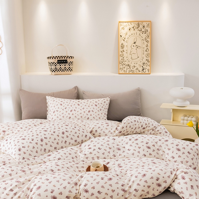 91家纺网 家纺一手货源 找家纺 优姿家纺2024新款A类全棉针织棉系列四件套 朝颜-粉