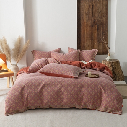 91家纺网 家纺一手货源 找家纺 （总）春皖家纺 2024新款全棉双层纱纽扣款四件套风格二