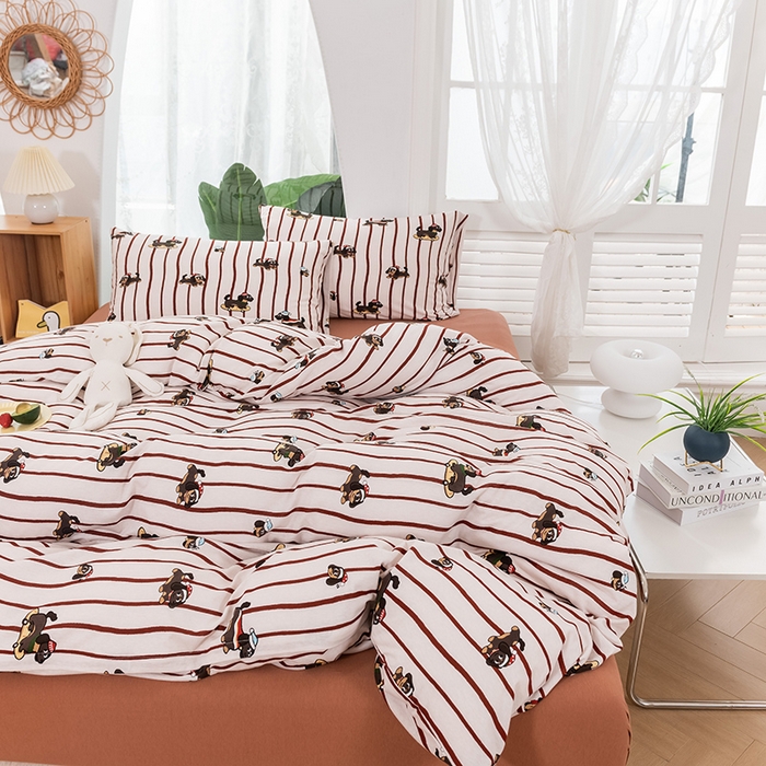 91家纺网 家纺一手货源 找家纺 优姿家纺2024新款A类全棉针织棉系列四件套 汪汪小队-红