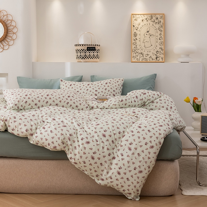 91家纺网 家纺一手货源 找家纺 优姿家纺2024新款A类全棉针织棉系列四件套 朝颜-绿