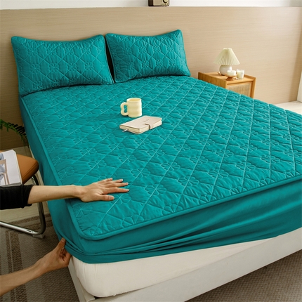 恒尚居 2024爆款四叶草绗缝夹棉防水床笠-四季款 四叶草-墨绿