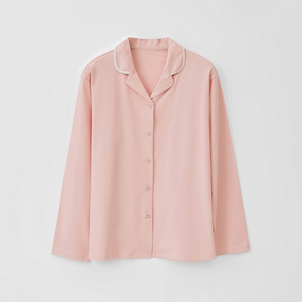 91家纺网 家纺一手货源 找家纺 EH 2024新款全棉男女情侣款家居服-男女款翻领 女款霞粉色