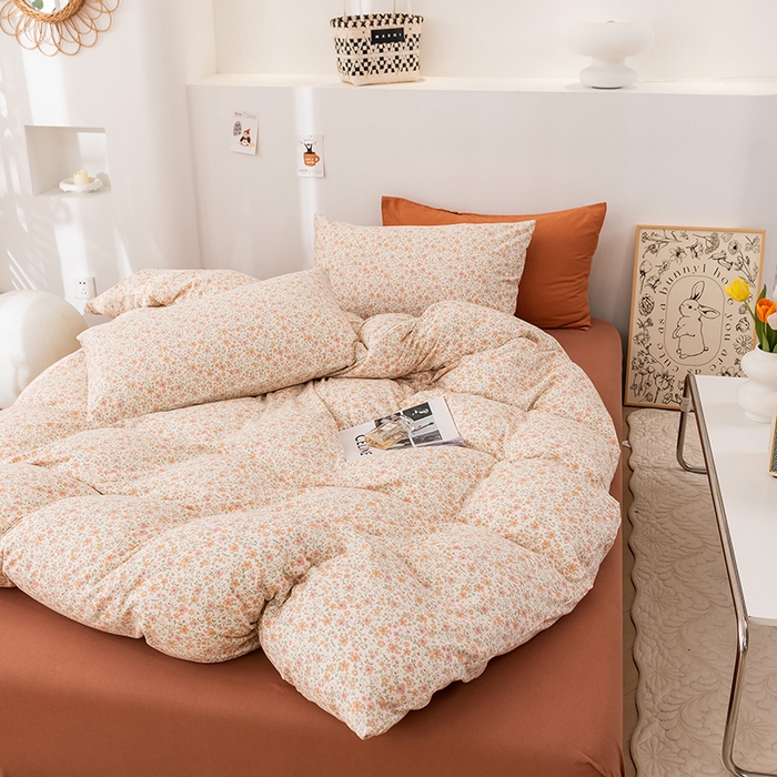 91家纺网 家纺一手货源 找家纺 优姿家纺2024新款A类全棉针织棉系列四件套 花园秘境-黄