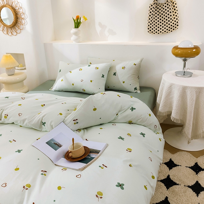 91家纺网 家纺一手货源 找家纺 优姿家纺2024新款A类全棉针织棉系列四件套 甜蜜蜜-绿