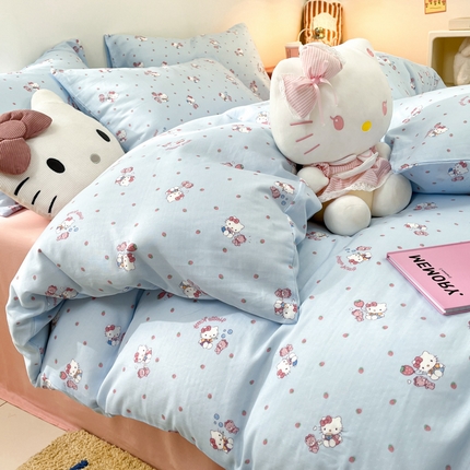 91家纺网 家纺一手货源 找家纺 （总）暮思家居 2024新款正品授权三丽鸥全棉有氧双层纱四件套