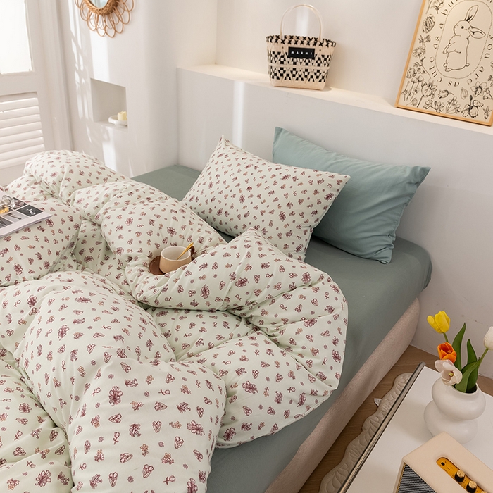 91家纺网 家纺一手货源 找家纺 优姿家纺2024新款A类全棉针织棉系列四件套 朝颜-绿