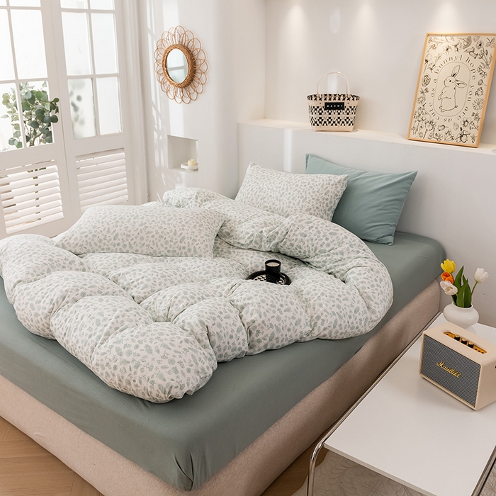 91家纺网 家纺一手货源 找家纺 优姿家纺2024新款A类全棉针织棉系列四件套 秋韵-绿