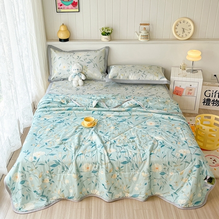 91家纺网 家纺一手货源 找家纺 欧邦 新款A类冰藤席夏被套件 凉席款-玉兰花