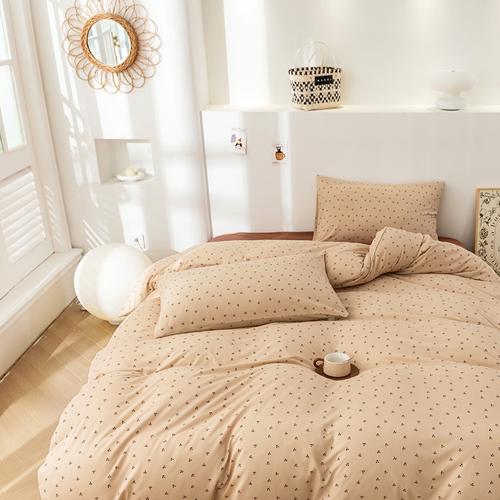 91家纺网 家纺一手货源 找家纺 优姿家纺2024新款A类全棉针织棉系列四件套 小樱桃-黄