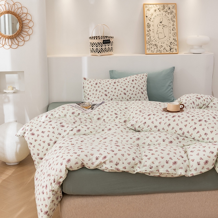 91家纺网 家纺一手货源 找家纺 优姿家纺2024新款A类全棉针织棉系列四件套 朝颜-绿