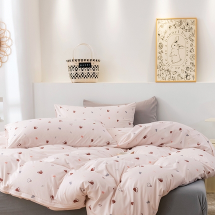 优姿家纺2024新款A类全棉针织棉系列四件套 暖馨-粉
