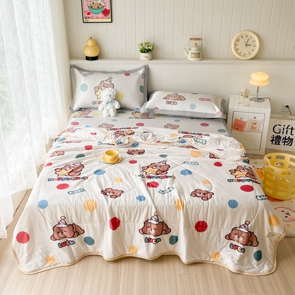 91家纺网 家纺一手货源 找家纺 欧邦 新款A类冰藤席夏被套件 凉席款-七彩熊