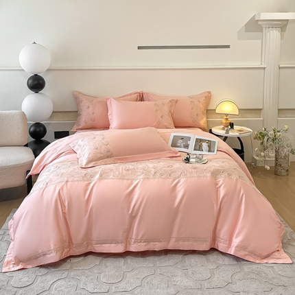 红嘴企鹅 2025新款无花果水洗真丝四件套 无花果-粉色