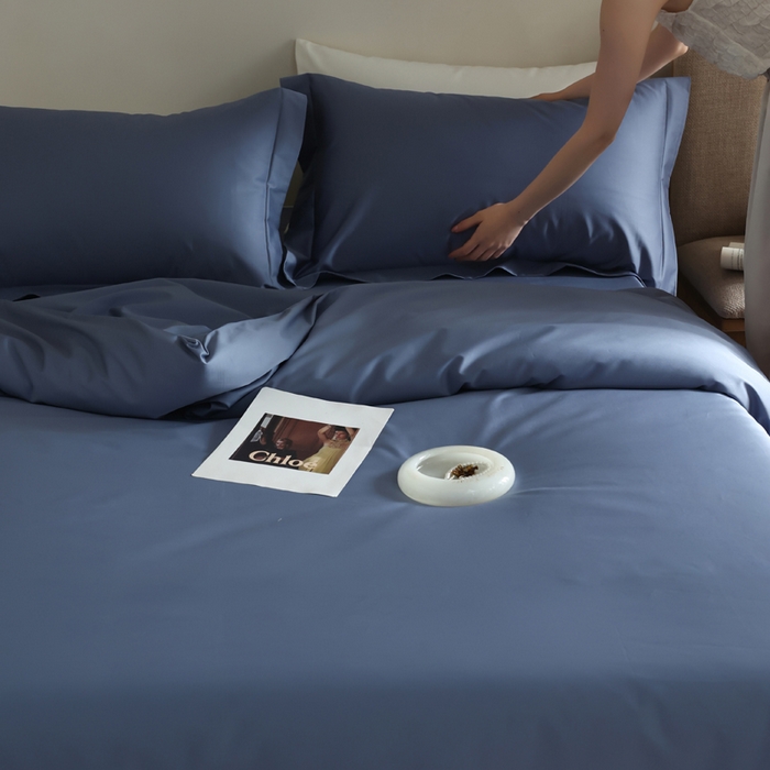 91家纺网 家纺一手货源 找家纺 轩和 2024新款70支埃及匹马棉纯棉纯色四件套风格二 珐琅蓝