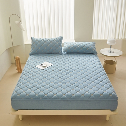 91家纺网 家纺一手货源 找家纺 （总）糯米猪 2024新款A类全棉刺绣色织水洗棉夹棉床笠