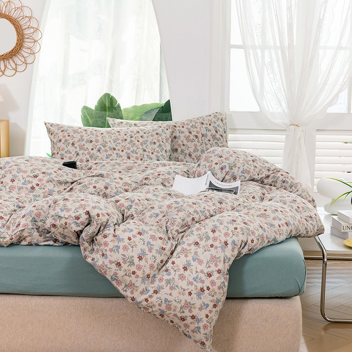 91家纺网 家纺一手货源 找家纺 优姿家纺2024新款A类全棉针织棉系列四件套 倾城花恋-粉