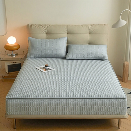 91家纺网 家纺一手货源 找家纺 糯米猪 2024新款六面亲肤棉全包夹棉旗舰款棉边床笠 水蓝