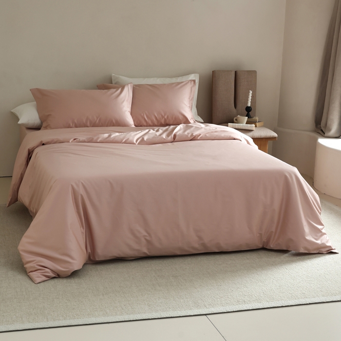 91家纺网 家纺一手货源 找家纺 轩和 2024新款70支埃及匹马棉纯棉纯色四件套风格二 画眉粉