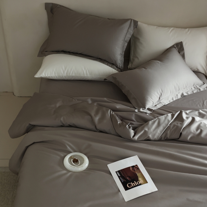 91家纺网 家纺一手货源 找家纺 轩和 2024新款70支埃及匹马棉纯棉纯色四件套风格二 锦缎灰