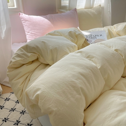 91家纺网 家纺一手货源 找家纺 （总）盼季家纺 2024新款小清新水洗棉小清新超软床上四件套纯色混搭学生宿舍三件套