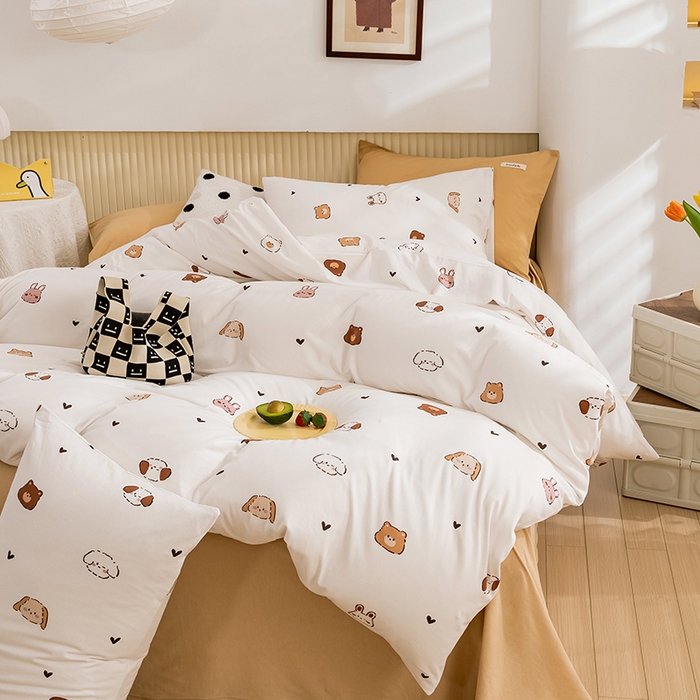 91家纺网 家纺一手货源 找家纺 优姿家纺2024新款A类全棉针织棉系列四件套 维尼家族-白