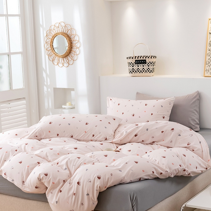 91家纺网 家纺一手货源 找家纺 优姿家纺2024新款A类全棉针织棉系列四件套 暖馨-粉