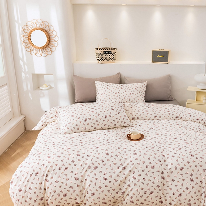 91家纺网 家纺一手货源 找家纺 优姿家纺2024新款A类全棉针织棉系列四件套 朝颜-粉