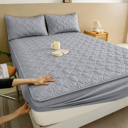 恒尚居 2024爆款四叶草绗缝夹棉防水床笠-四季款 四叶草-绅灰
