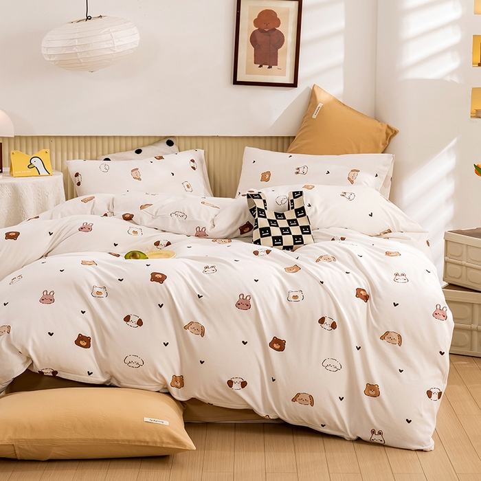 91家纺网 家纺一手货源 找家纺 优姿家纺2024新款A类全棉针织棉系列四件套 维尼家族-白