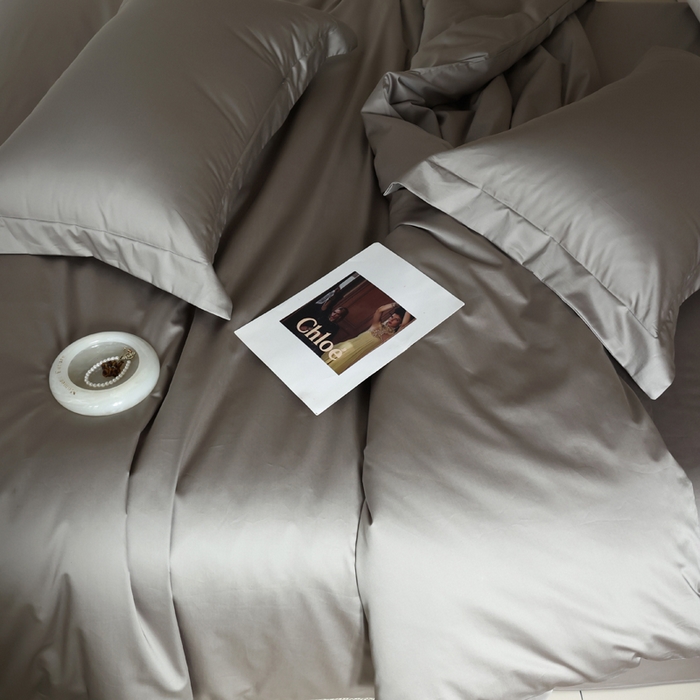 91家纺网 家纺一手货源 找家纺 轩和 2024新款70支埃及匹马棉纯棉纯色四件套风格二 锦缎灰