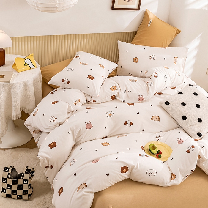 91家纺网 家纺一手货源 找家纺 优姿家纺2024新款A类全棉针织棉系列四件套 维尼家族-白