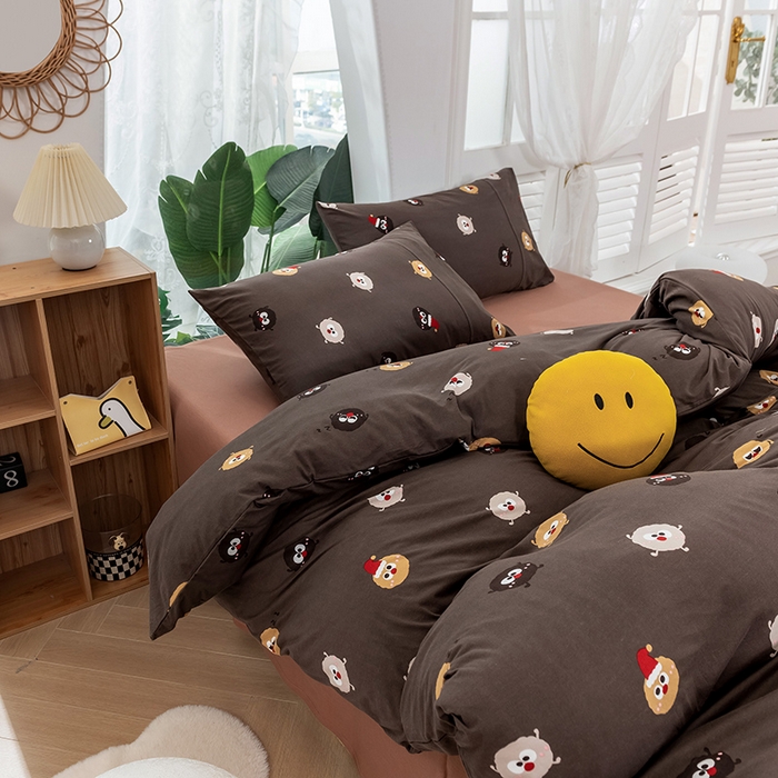 91家纺网 家纺一手货源 找家纺 优姿家纺2024新款A类全棉针织棉系列四件套 搞怪摩卡-灰