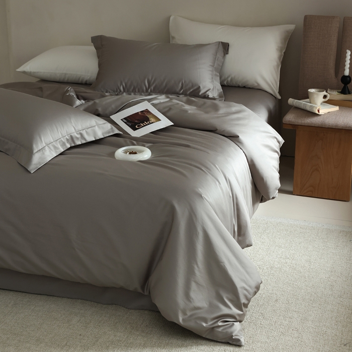 91家纺网 家纺一手货源 找家纺 轩和 2024新款70支埃及匹马棉纯棉纯色四件套风格二 锦缎灰