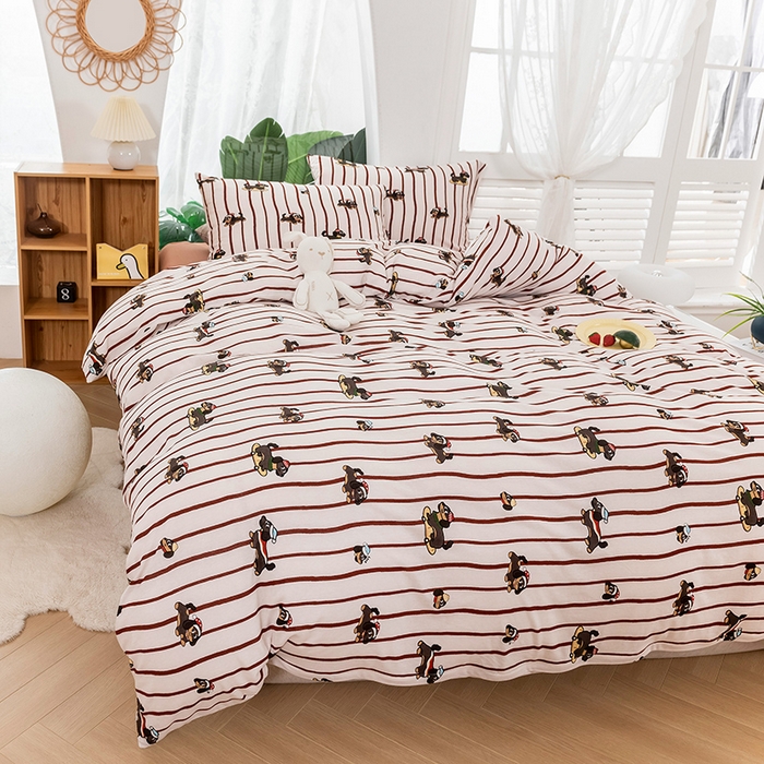 91家纺网 家纺一手货源 找家纺 优姿家纺2024新款A类全棉针织棉系列四件套 汪汪小队-红