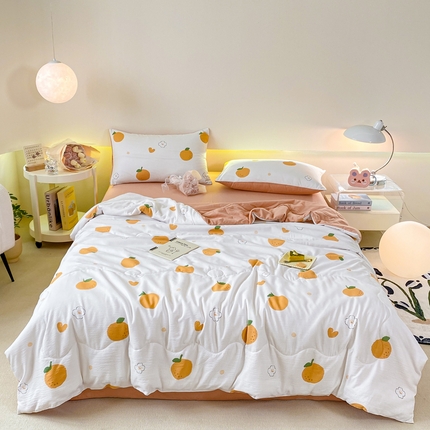 91家纺网 家纺一手货源 找家纺 仟网汇 2024新款泡泡棉夏被四件套热款 夏日鲜橙