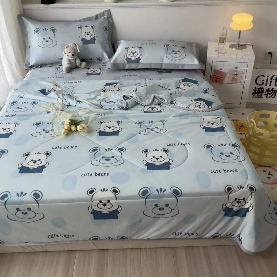 91家纺网 家纺一手货源 找家纺 欧邦 新款A类冰藤席夏被套件 床笠款-酷盖熊