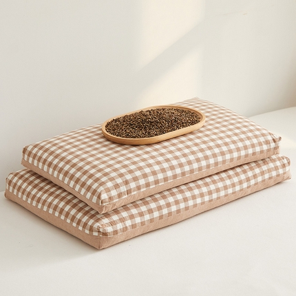 91家纺网 家纺一手货源 找家纺 乐可 2024新款水洗棉荞麦双拼枕 水洗棉双拼荞麦枕-咖色