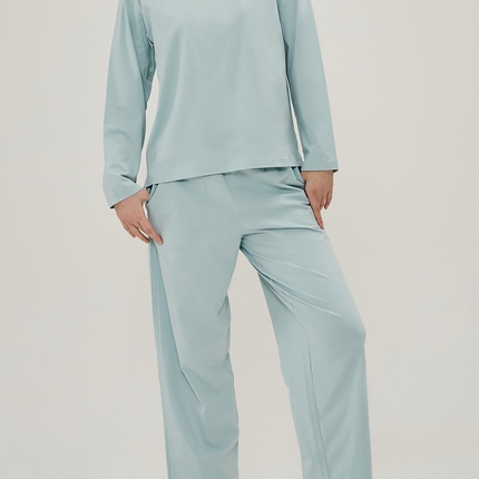 EH 2024新款全棉男女情侣款家居服-男女款圆领 女款浅云绿