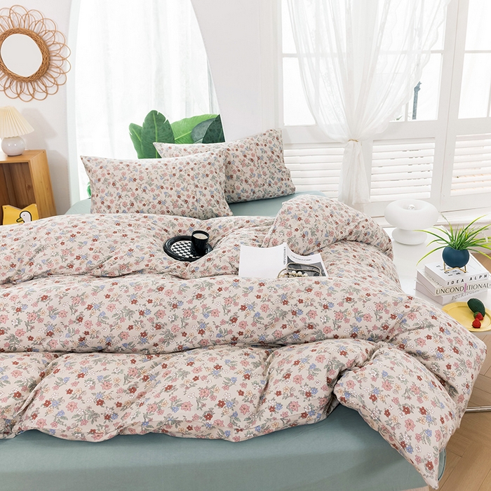 91家纺网 家纺一手货源 找家纺 优姿家纺2024新款A类全棉针织棉系列四件套 倾城花恋-粉