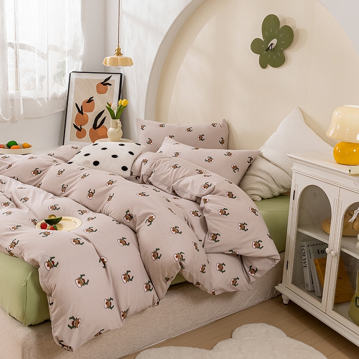 91家纺网 家纺一手货源 找家纺 优姿家纺2024新款A类全棉针织棉系列四件套 圣诞鹿-咖