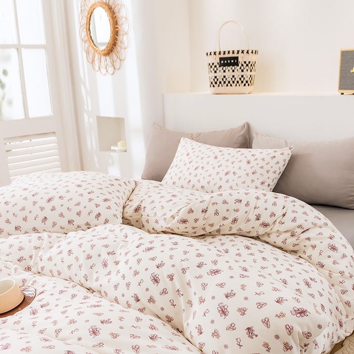 91家纺网 家纺一手货源 找家纺 优姿家纺2024新款A类全棉针织棉系列四件套 朝颜-粉