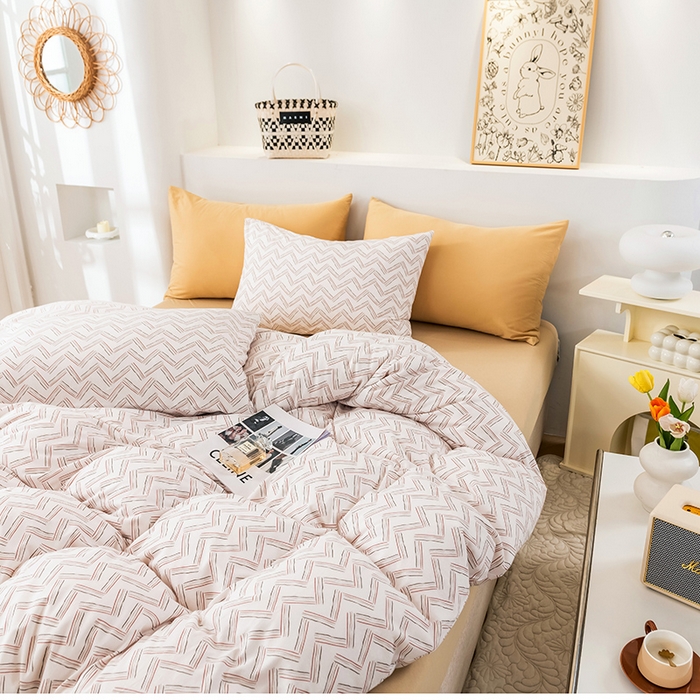 91家纺网 家纺一手货源 找家纺 优姿家纺2024新款A类全棉针织棉系列四件套 菲洛特-粉