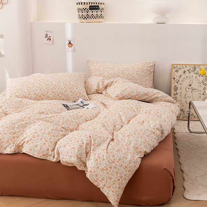 91家纺网 家纺一手货源 找家纺 优姿家纺2024新款A类全棉针织棉系列四件套 花园秘境-黄