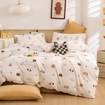 91家纺网 家纺一手货源 找家纺 优姿家纺2024新款A类全棉针织棉系列四件套 维尼家族-白