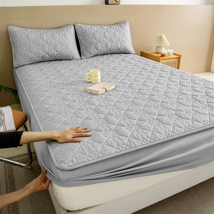 恒尚居 2024爆款四叶草绗缝夹棉防水床笠-四季款 四叶草-浅灰