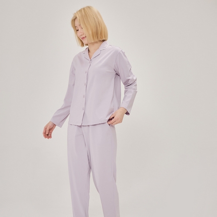 91家纺网 家纺一手货源 找家纺 EH 2024新款全棉男女情侣款家居服-女款翻领 柔紫色