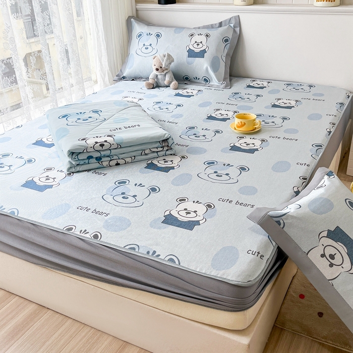 91家纺网 家纺一手货源 找家纺 欧邦 新款A类冰藤席夏被套件 床笠款-酷盖熊